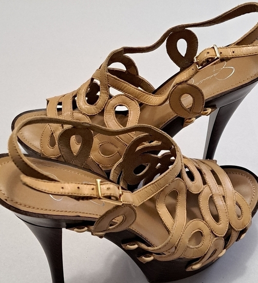 Jessica Simpson Nude Open Toe Leather Sandals Size 7 1/2 - Picture 6 of 12